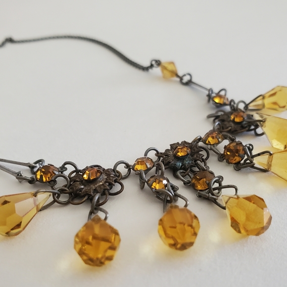 Gorgeous Antique Citrine Glass Necklace Choker - Picture 4 of 11